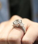 Three Stone Round Diamond Engagement Ring - With Emeralds
